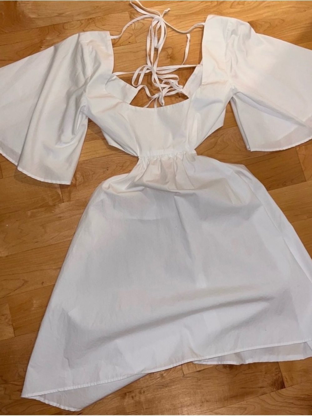 Open-Back White Midi Dress with Tie Detail